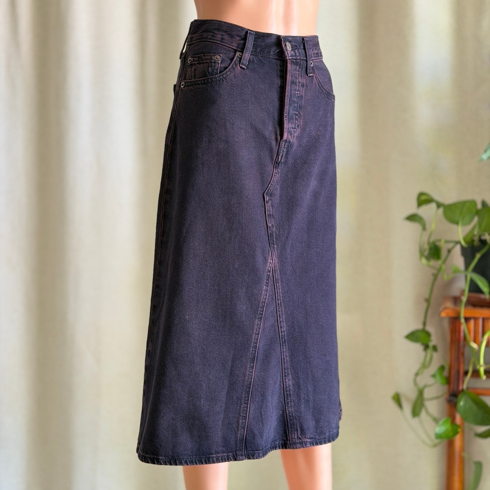 Levi's Premium High Rise A-Line Deconstructed Skirt Dark Purple Wash Denim 24